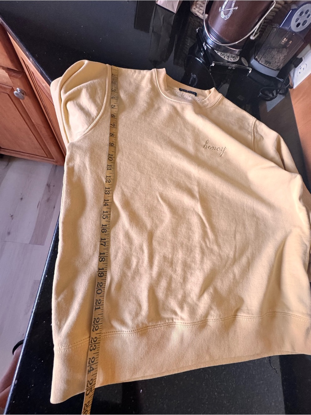 Brandy Melville Honey Embroidered Yellow Crewneck Sweatshirt. - Picture 6 of 9